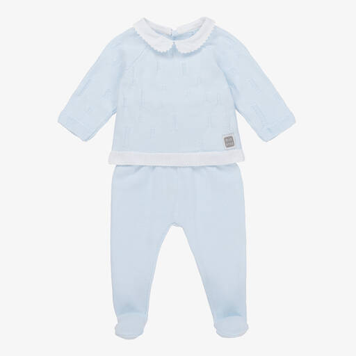 Minutus-Blue Knitted 2 Piece Babygrow  | Childrensalon
