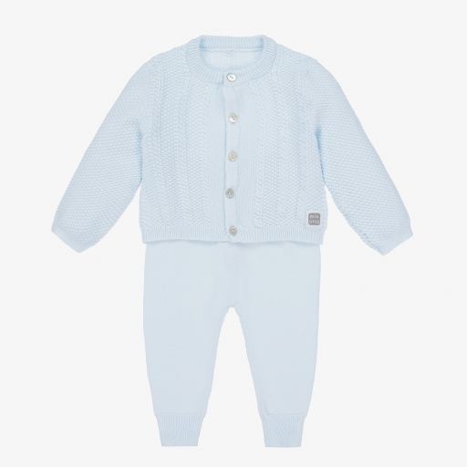 Minutus-Blue Knitted Baby Trouser Set | Childrensalon