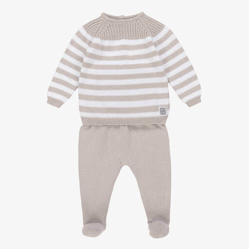 Minutus-Grey Cotton Knit 2 Piece Babygrow | Childrensalon