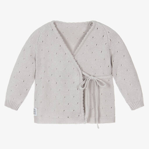 Minutus-Grey Cotton Knit Baby Cardigan | Childrensalon