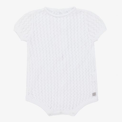 Minutus-White Cotton Knit Baby Shortie | Childrensalon