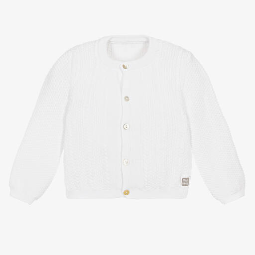 Minutus-White Cotton Knitted Baby Cardigan | Childrensalon