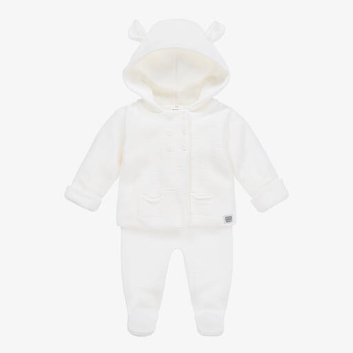 Minutus-White Hooded Pram Coat & Trouser Set | Childrensalon