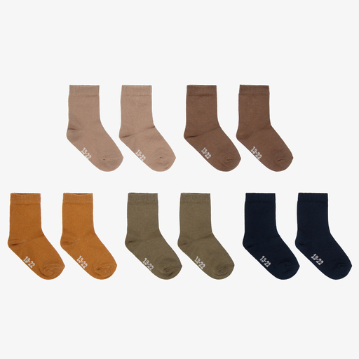 Minymo-Brown & Blue Socks (5 Pack) | Childrensalon