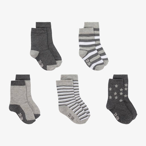 Minymo-Grey & White Socks (5 Pack) | Childrensalon