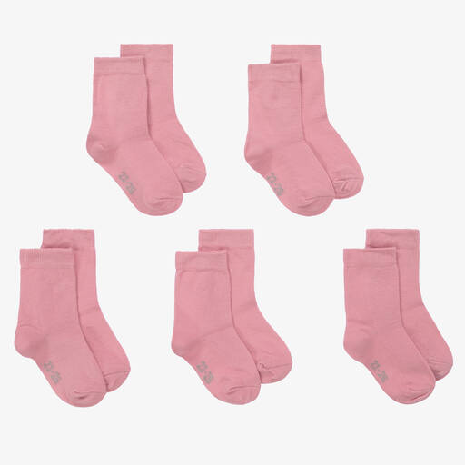 Minymo-Pink Cotton Socks (5 Pack) | Childrensalon