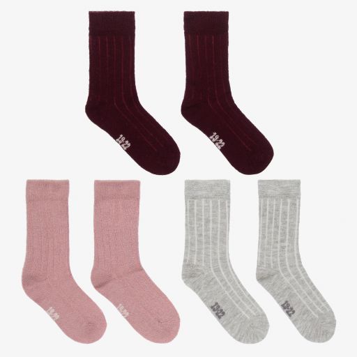 Minymo-Pink & Grey Socks (3 Pack) | Childrensalon