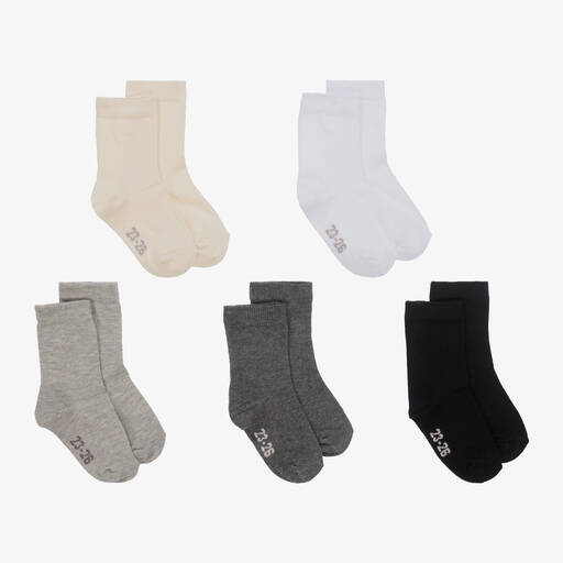 Minymo-White & Grey Socks (5 Pack) | Childrensalon