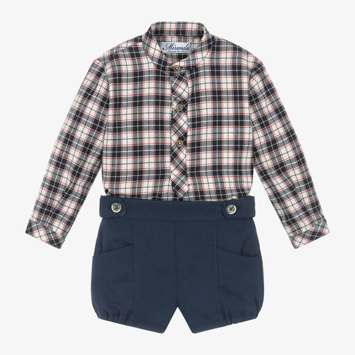 Miranda-Baby Boys Blue Check Shorts Set | Childrensalon