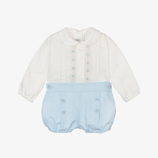 Miranda-Baby Boys Blue & Ivory Cotton Shorts Set | Childrensalon