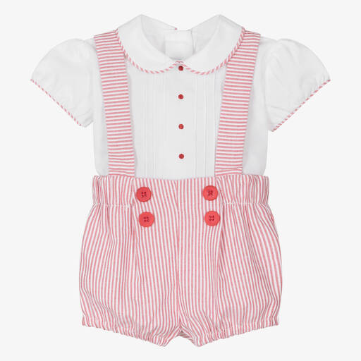 Miranda-Baby Boys Red Stripe Cotton Shorts Set | Childrensalon