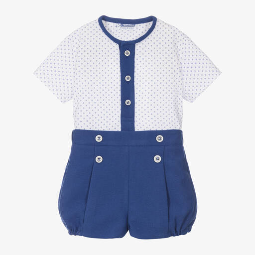 Miranda-Baby Boys White & Blue Shorts Set | Childrensalon