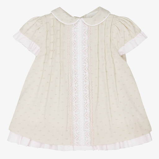 Miranda-Baby Girls Beige Cotton Dress | Childrensalon