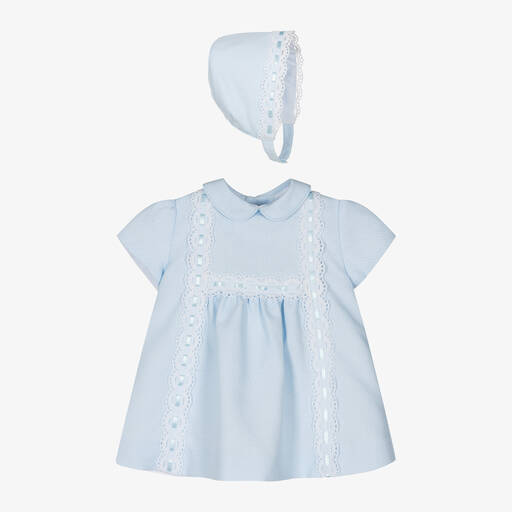 Miranda-طقم فستان مزيج قطن لون أزرق فاتح للمولودات | Childrensalon