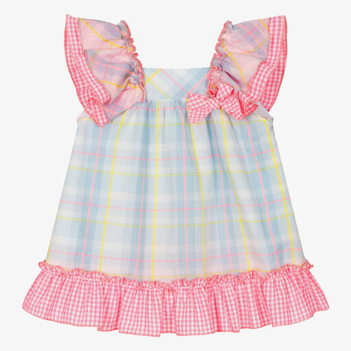 Miranda-Baby Girls Blue & Pink Check Cotton Dress | Childrensalon