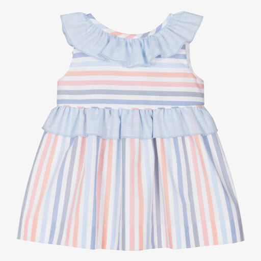 Miranda-Baby Girls Blue Stripe Cotton Dress | Childrensalon