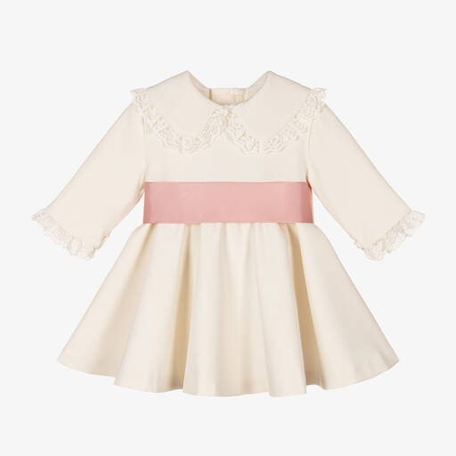 Miranda-Baby Girls Ivory Crêpe Dress | Childrensalon