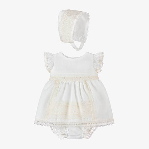 Miranda-Baby Girls Ivory Plumeti Dress Set | Childrensalon