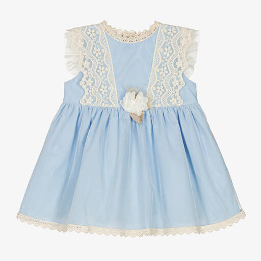 Miranda-Baby Girls Pale Blue Lace Dress | Childrensalon
