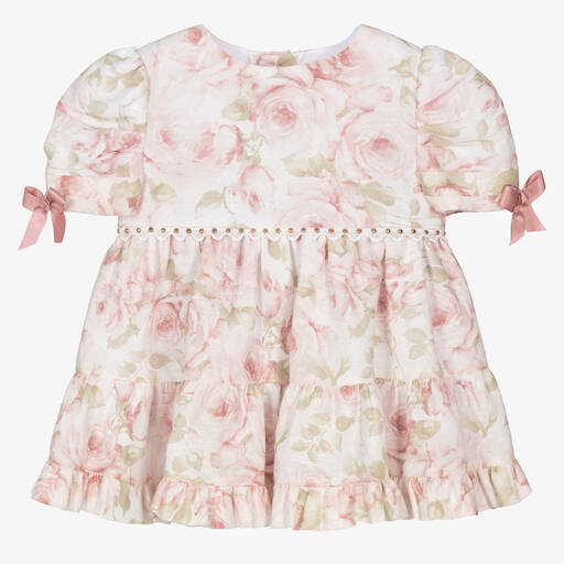 Miranda-Baby Girls Pink Floral Linen Dress | Childrensalon