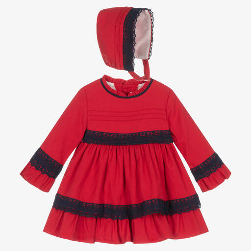 Miranda-Baby Girls Red Cotton Dress Set | Childrensalon