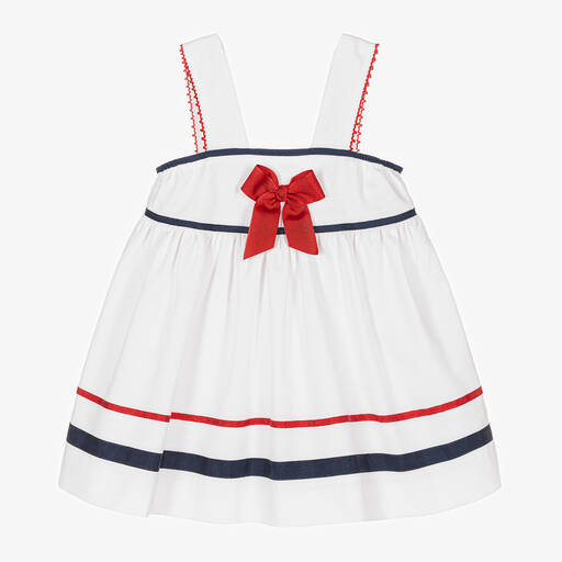 Miranda-Baby Girls White Cotton Bow Dress | Childrensalon