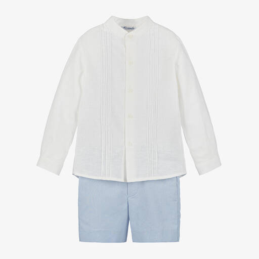 Miranda-Boys Blue Cotton & Linen Shorts Set | Childrensalon