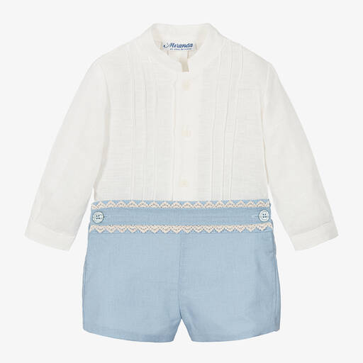Miranda-Boys Blue Linen & Cotton Shorts Set | Childrensalon