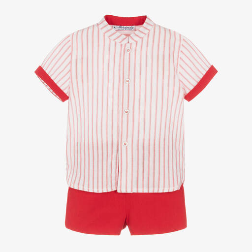 Miranda-Boys Red & White Cotton Shorts Set | Childrensalon