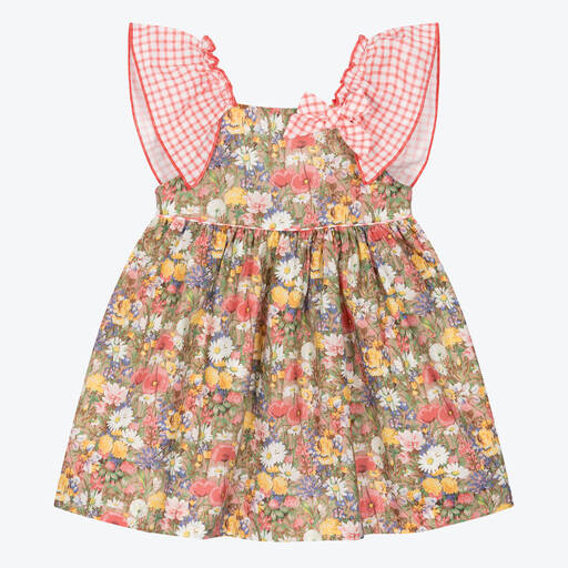 Miranda-Girls Beige & Pink Floral Cotton Dress | Childrensalon