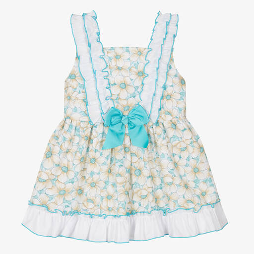 Miranda-Girls Blue Floral Cotton Dress | Childrensalon