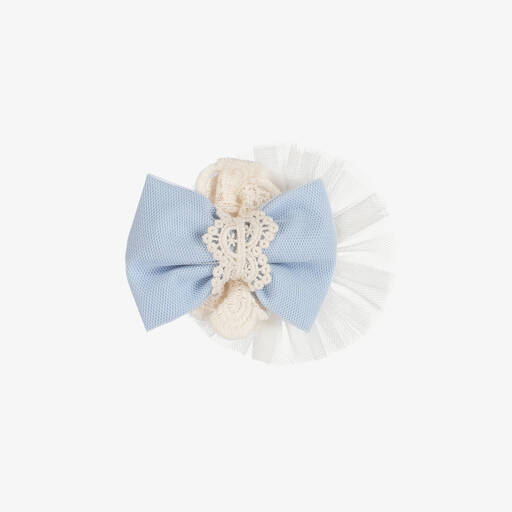 Miranda-Girls Blue Tulle Bow Hair Clip (10cm) | Childrensalon
