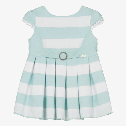 Miranda-Girls Green & White Striped Cotton Dress | Childrensalon