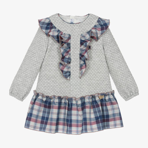 Miranda-Girls Grey Jersey Tartan Dress | Childrensalon