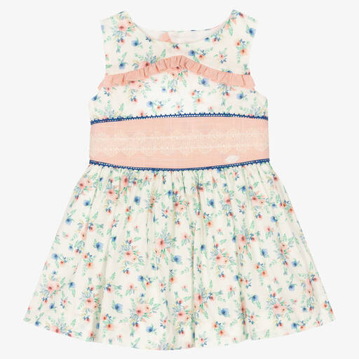 Miranda-Girls Ivory & Pink Cotton Floral Dress | Childrensalon