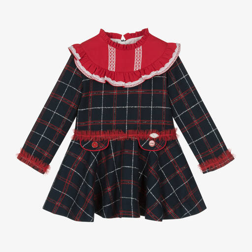 Miranda-Girls Navy Blue Checked Dress | Childrensalon