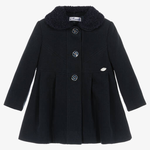 Miranda-Синее пальто из войлока для девочек | Childrensalon