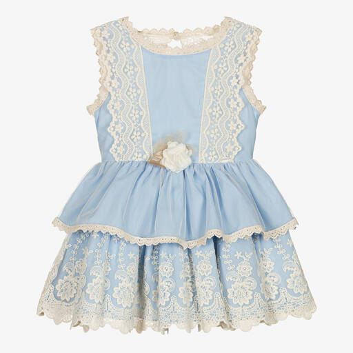 Miranda-Girls Pale Blue Lace Dress | Childrensalon