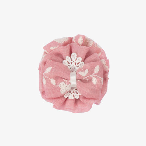 Miranda-Girls Pink Bow & Lace Hairclip (8cm) | Childrensalon