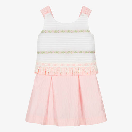 Miranda-Girls Pink & White Cotton Skirt Set | Childrensalon