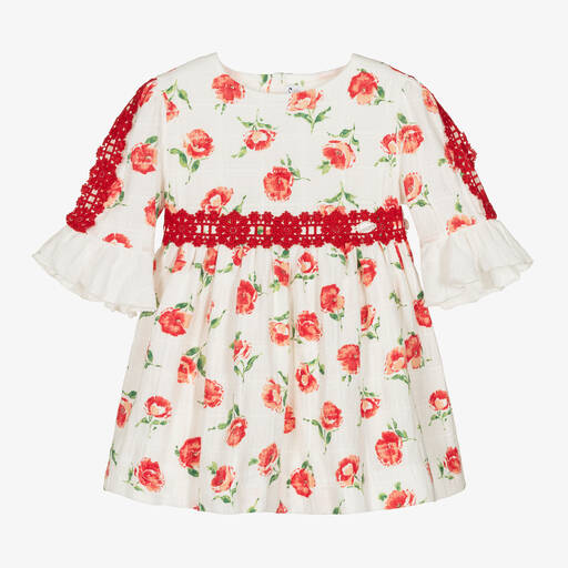 Miranda-Girls White Cotton Roses Dress | Childrensalon