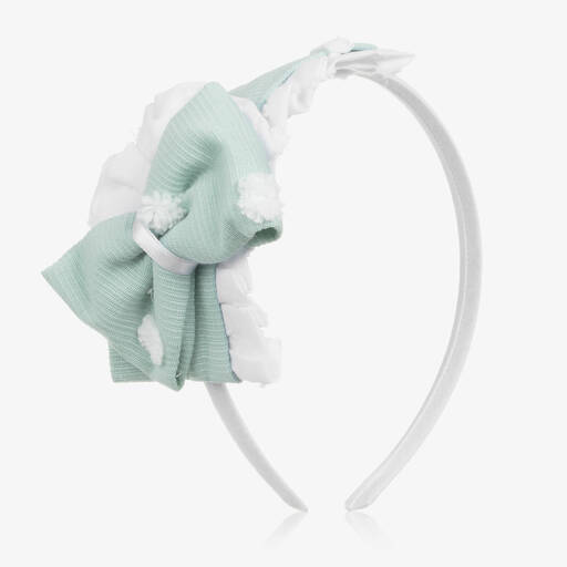 Miranda-Girls White & Green Bow Hairband | Childrensalon