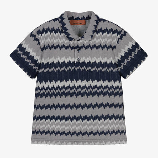 Missoni-Boys Blue & Grey Zigzag Polo Shirt | Childrensalon