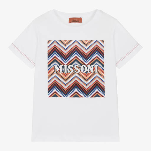 Missoni-Boys White Cotton Zigzag Graphic T-Shirt | Childrensalon