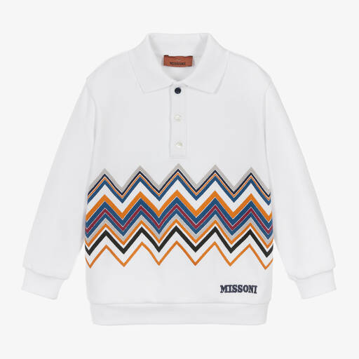 Missoni-Boys White Organic Cotton Zigzag Sweatshirt  | Childrensalon