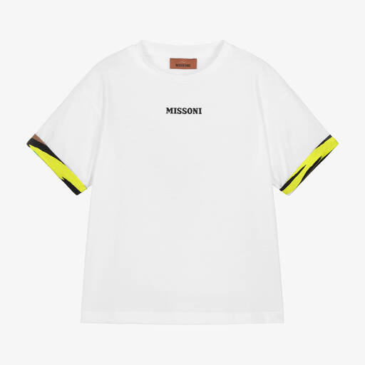 Missoni-Boys White Zigzag Organic Cotton T-Shirt | Childrensalon