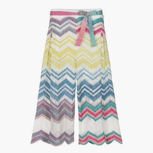 Missoni-Girls Blue & Green Knitted Zigzag Trousers | Childrensalon