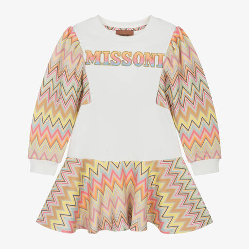 Missoni-Girls Ivory Cotton Zigzag Dress | Childrensalon