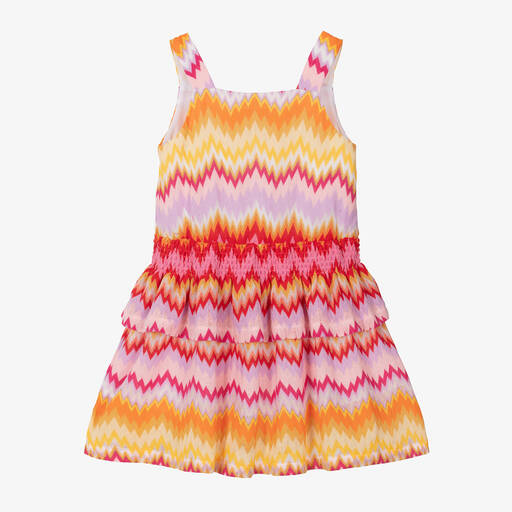 Missoni-Girls Pink Knitted Cotton Zigzag Dress | Childrensalon