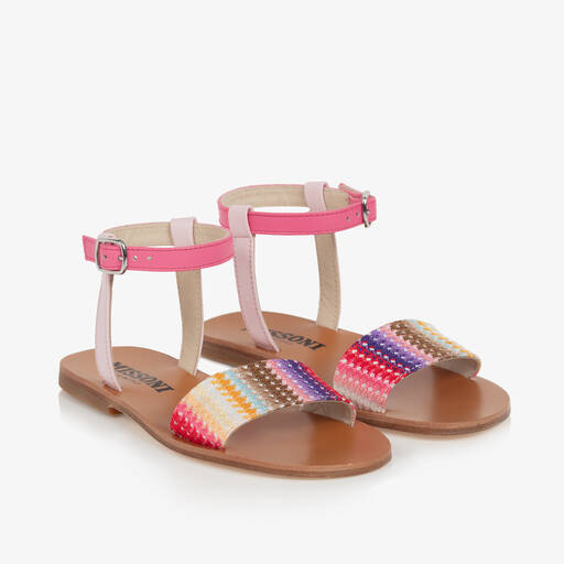 Missoni-Girls Pink Leather Sandals | Childrensalon